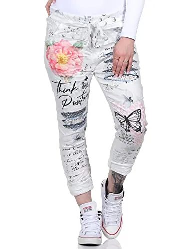 Damen Jogginghose Jogger Boy Friend Vintage Look - Sport-Jogginghose für Damen, stylisch im Vintage Look mit elastischem Bund und zwei praktischen Taschen, ideal für Freizeit und Fitness.