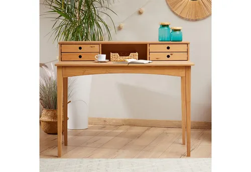 IDIMEX Schreibtisch MILANO - Massivholztisch mit 4 Schubladen - Schreibtisch aus massivem Kiefernholz, ideal für Büro oder Home Office. Mit 4 praktischen Schubladen für optimalen Stauraum und eleganter, gebeizter Oberfläche.