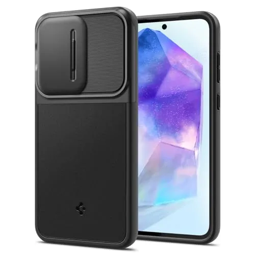 Spigen Optik Armor Hülle für Samsung Galaxy A55 5G - Schwarz, Doppelschichtiger Schutz mit Snap Lens Protection und Air Cushion Technologie