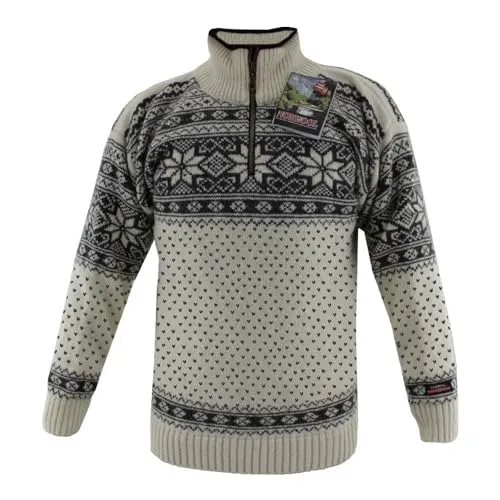 HomeOfSocks Original Norweger Pullover aus 100% Schurwolle (Weiß, L) - Pullover für Herren mit flauschig warmem Kragen und hochwertiger 100% Schurwolle, ideal für kalte Tage und einen stilvollen Look.