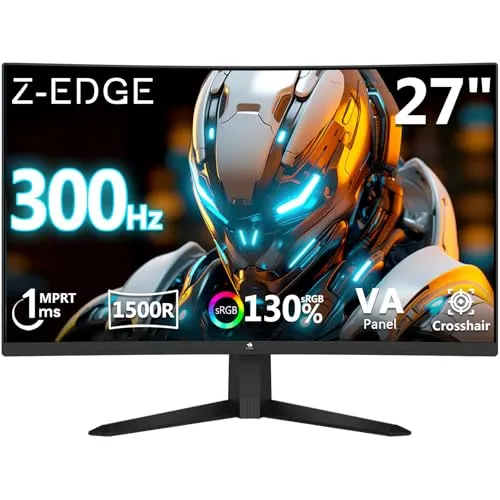 Z-Edge 27 Zoll Curved Gaming Monitor 300Hz - Gaming Monitor mit 300Hz Bildwiederholrate und 1ms Reaktionszeit für ultraflüssiges Gameplay. 1500R-Krümmung bietet ein immersives Erlebnis, ideal für Gamer!