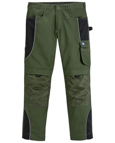 Scheibler Arbeitshosen Männer Reflektierende Cargohose Herren Bequeme Schnittschutzhose Outdoor Hose mit Multifunktionalen Taschen Oliv/Schwarz 54