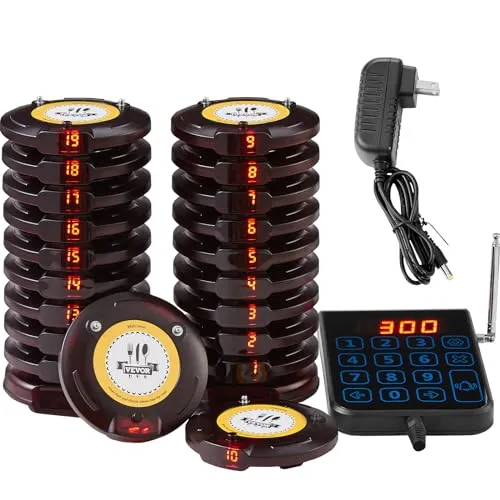VEVOR Kabelloses Pager-System mit 20 Anrufbeantwortern - Effizientes Pager-System für Restaurants und Veranstaltungen, sorgt für reibungslose Gäste-Warteschlangen und erhöht den Servicekomfort.