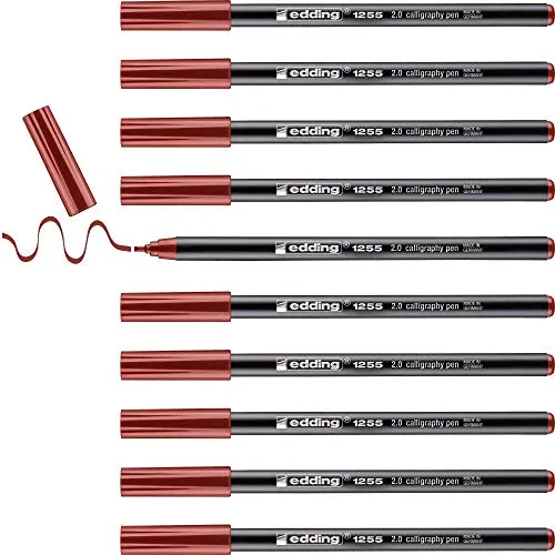 edding 1255 Kalligrafiestift - karmesin - 10 Stifte - Kalligrafiespitze 2 mm - Fasermaler für Papier, Holz, Terrakotta, Leinwand - für Anfänger, Hand-Lettering, Bullet Journal, Grußkarten, Tagebuch