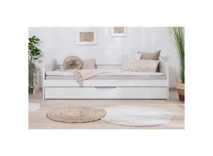 Mid.you Ausziehbett Melinda 817471 - Ausziehbett für Kinderzimmer in Weiß, aus massivem Kiefernholz, ideal für Übernachtungsbesuche mit leicht herausziehbarer Bettschublade für zusätzlichen Schlafplatz.