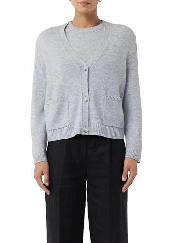 Strickjacke COMMA Damen Gr. 42 - Grau - Strickjacke für Damen in grau, hüftbedeckend mit tiefem V-Ausschnitt. Ideal für jede Gelegenheit, atmungsaktiv und wärmend – perfekt für kühle Tage!