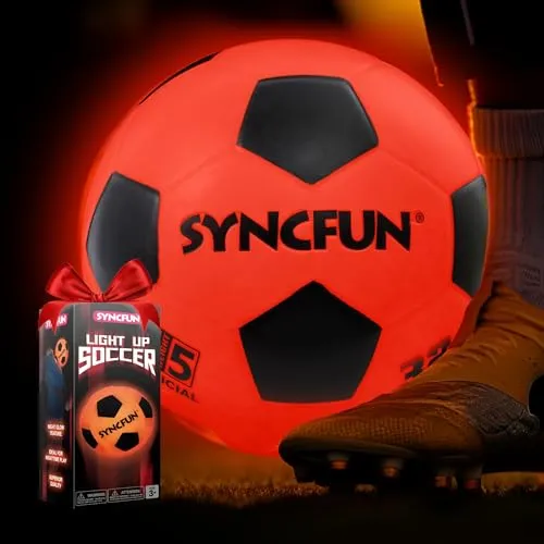 SYNCFUN Leuchtender Fußball Größe 5 - Reflektierender Fußball für nächtliches Spielen - Fußball mit Nachtleuchtfunktion: Erlebe aufregende Spiele im Dunkeln mit leuchtenden LED-Lichtern, ideal für alle Altersgruppen. Extra Batterien sorgen für bis zu 30 Stunden Spielspaß!