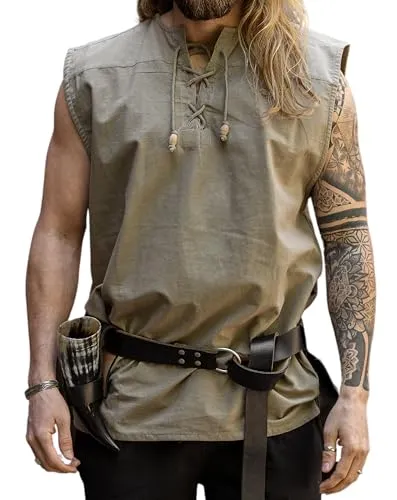 Leonardo Carbone® Ärmelloses Mittelalter Hemd Jean - Mittelalter Kleidung, Mittelalter Hemd Herren, LARP-Kleidung, Festival Outfit, Karneval Kostüm, Freizeithemden - 100% Baumwolle Hanf 3XL