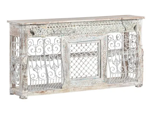 Woodkings Bartresen Sambesi I große Hausbar aus Massivholz und Metall - Drohnen - Hochwertige Bartheke mit Vintage-Look, geräumig mit 180x95x45 cm, ideal für Wohnzimmer, Küche oder Büro und bietet zusätzlichen Stauraum.