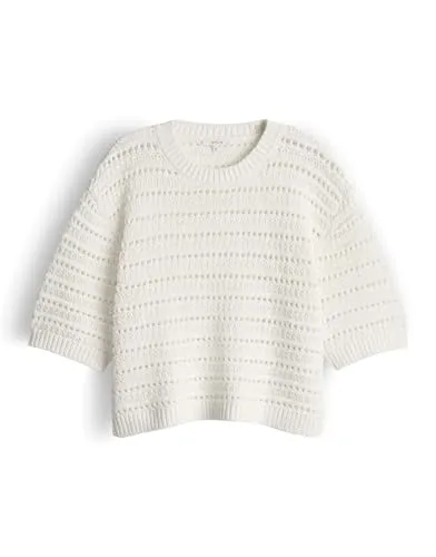 OPUS Damen Pullover | Kurzarmpullover aus BCI Cotton Mix in Milk, Größe S - Modischer OPUS Kurzarmpullover aus hochwertigem BCI Cotton Mix. Ideal für einen lässigen Look, bietet er eine lockere Passform und angenehmen Tragekomfort. Perfekt für stilbewusste Frauen.