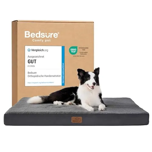 BEDSURE Orthopädisches Hundebett für große Hunde - 91x69x7.6cm - Hochwertiges Hundebett für große Hunde, mit innovativer Wellenstruktur für optimale Druckverteilung und Luftzirkulation. Abnehmbare, waschbare Hülle für einfache Pflege.