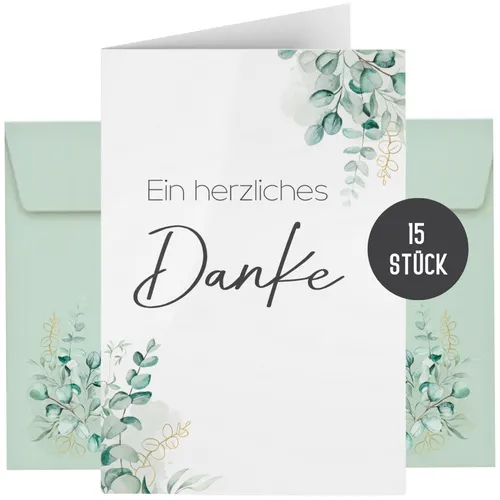 Things of Happiness Dankeskarte 15 Dankeskarten inkl. Briefumschläge, Dankeskarten Set, Dankeskarte Hochzeit Taufe Geburt