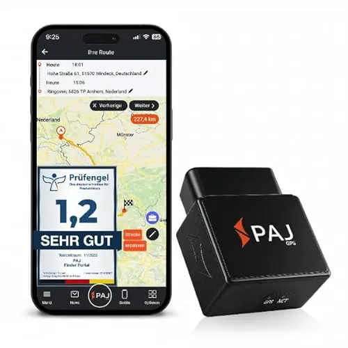 PAJ GPS elektronisches Fahrtenbuch - GPS-Module, finanzamtkonform und lückenlose Aufzeichnung für Auto und LKW mit OBD2 Stecker und 24/7 Kundensupport