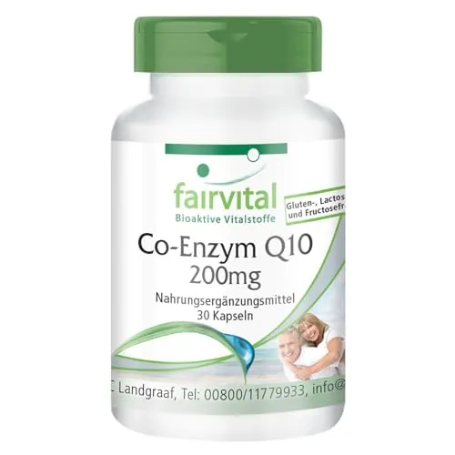 fairvital Coenzym Q10 200mg, 30 Kapseln, HOCHDOSIERT, CoQ10 Ubichinon Kapseln, VEGAN
