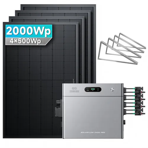 Solarmars® 2000W Balkonkraftwerk mit Speicher - Zendure SolarFlow 2400 pro - Effizientes Balkonkraftwerk mit 2,4kWh Speicher und 4 MPPT für optimale Energieausbeute. Ideal für nachhaltige Energieversorgung auf dem Balkon.