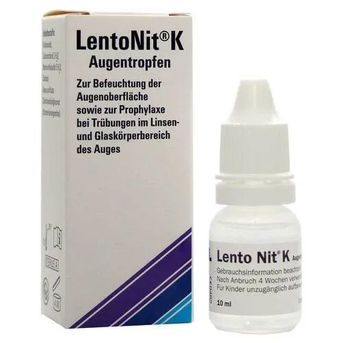 Lento Nit K Augentropfen 10 ML - Arzneimittel zur Befeuchtung der Augenoberfläche, ideal zur Prophylaxe bei Trübungen im Linsen- und Glaskörperbereich. Sicherer Gebrauch mit minimalen Nebenwirkungen.