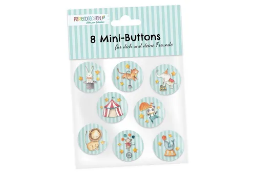 PAPIERDRACHEN Federmäppchen 8 Mini Buttons - Zirkus