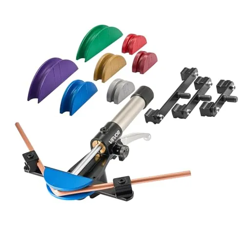 VEVOR Hydraulisches Rohrbiegegerät 6-22mm mit farbigen Backen - Präzises Rohrbiegen bis 90° für Kupfer- und Aluminiumrohre, inkl. 7 Biegewerkzeugen. Ideal für professionelle Anwendungen mit verschiedenen Rohrgrößen.