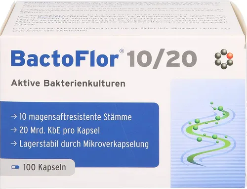 BACTOFLOR® 10/20 Probiotikum Präbiotikum 100 Kapseln - Nahrungsergänzungsmittel zur Unterstützung des Verdauungssystems mit hochwertigen Präbiotika, hergestellt in Deutschland für eine optimale Darmgesundheit.