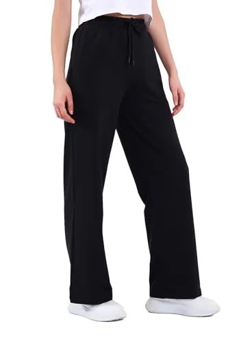 COMEOR Jogginghose Damen - Sporthose Lang Baumwolle Traininghose Lockere Sweatpants mit elastischem Bund und geradem Bein (Schwarz L)