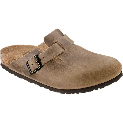 Birkenstock Boston Sandalen Damen - Tabacco Brown, Größe 39 - Hausschuhe mit anatomischer Fußbett-Form und hochwertigem, geöltem Nubukleder für optimalen Komfort und Halt im Alltag.