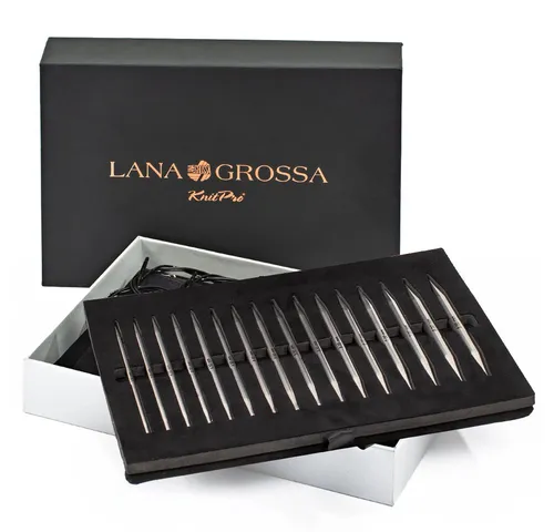 Lana Grossa VARIO Rundstricknadel-Set EDELSTAHL – flexibles Stricken mit austauschbaren Nadelspitzen - Stricknadeln aus hochwertigem Edelstahl, ideal für kreative Strickprojekte und individuelles Nadelspiel.
