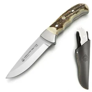 PUMA IP Survival Knife - Outdoor Messer mit Hirschhorngriff, 10,6 cm Klinge und Lederscheide in braun, ideal für Abenteuer und Survival-Einsätze