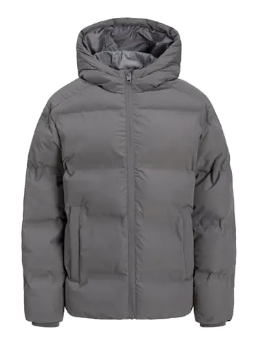 JACK & JONES JUNIOR JJESOHO PUFFER HOOD SN JNR Steppjacke - Modische Funktionsjacke für Jungen in Grau (Castlerock) mit pflegeleichtem Webmaterial. Ideal für Freizeitaktivitäten und sorgt für warme Momente dank Kapuze und praktischen Eingrifftaschen.