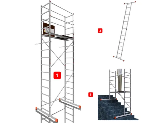 ALTEC AluCombine 3.0 - 500 | Fahrbares Aluminium-Gerüst - Baugerüst mit einer maximalen Arbeitshöhe von 5m und 150 kg Tragkraft, ideal für gewerbliche Einsätze, stabil und leicht transportierbar.