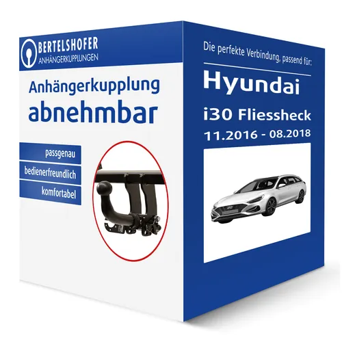 Hyundai i30 Fliessheck PDE Anhängerkupplung abnehmbar - Abnehmbare Anhängerkupplung von Auto Hak für Hyundai i30, 1500 kg Anhängelast, ohne Eintragung in Fahrzeugpapiere, ideal für flexible Nutzung.