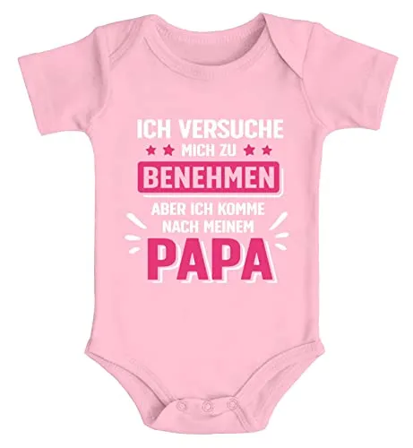 MoonWorks® Baby Body bedruckt mit Spruch Ich versuche mich zu benehmen witzige Sprüche Bio-Baumwolle Jungen & Mädchen Mädchen rosa 3-6 Monate