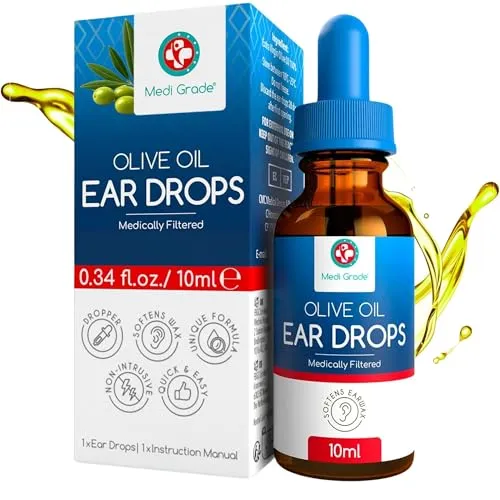 Medi Grade Ohrenschmalz Entferner – 100% Reines Olivenöl – 10 ml - Effektive Ohrentropfen zur sanften Entfernung von Ohrenschmalz. Die praktische Pipette ermöglicht eine einfache Anwendung für klare Ohren – ideal für die tägliche Pflege.