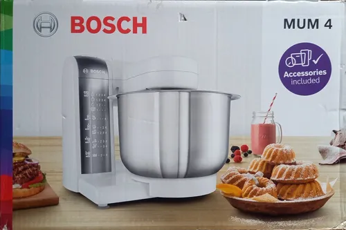 Bosch MUM 4 Küchenmaschine MUM4405 - Küchenmaschine mit 500W Leistung und 3,9L Kapazität, ideal für vielseitiges Kochen und Backen.