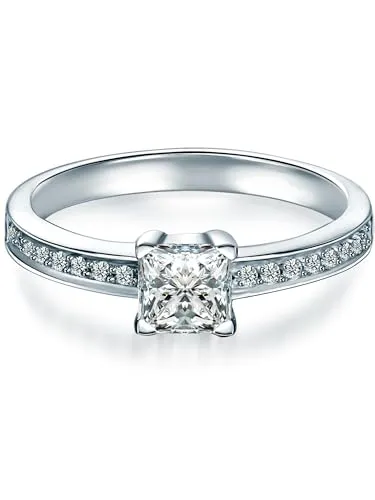 Tresor 1934 Damen-Ring Sterling Silber Zirkonia weiß im Brillantschliff - Verlobungsring Silberring Damen mit Stein Antragsring