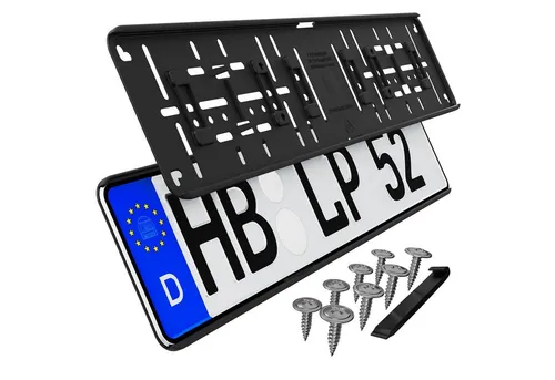L & P Car Design Kennzeichenhalter für Auto rahmenlos ohne sichtbare Befestigungpunkte Schwarz, (2-St)