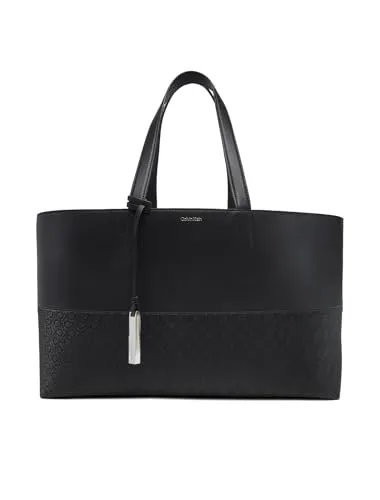 Shopper CALVIN KLEIN "CK MIXMEDIA SHOPPER_MONO", Damen, Gr. B/H/T: 41cm x 25cm x 13cm, schwarz, Lederimitat, Taschen, Umhängetasche groß, Damen Schultertasche