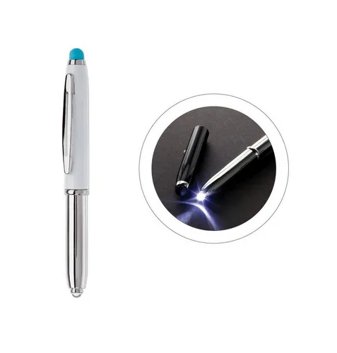 TOPPOINT Kugelschreiber Touchpen Kugelschreiber / mit LED Licht / Farbe: silber/weiß mit türki