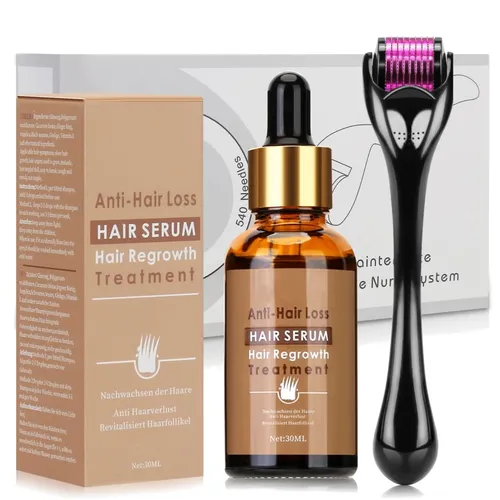 Beayosses Dermaroller Set 0.5mm Microneedling Hautroller mit Haar Wachstum Serum, Anti-Haarausfall, 30ML , Haarausfall und Haar-Behandlung