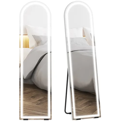 HOMCOM LED Ganzkörperspiegel 150 x 40 cm mit Dimmbarer Beleuchtung - Eleganter gewölbter Ganzkörperspiegel mit integrierter LED-Beleuchtung. Ideal für Schlafzimmer oder Flure, bietet er eine vollständige Ansicht und anpassbare Lichtfarben für jeden Anlass.