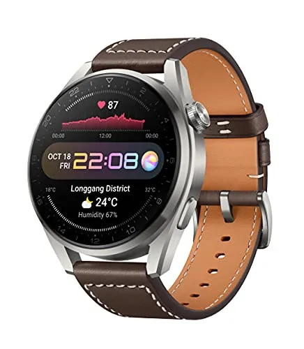 Huawei Watch 3 Pro - Klassisches braunes Lederarmband - Smartwatch mit eSIM für Telefonate, umfassendem Gesundheitsmanagement und bis zu 21 Tagen Akkulaufzeit. Ideal für Fitness-Enthusiasten.