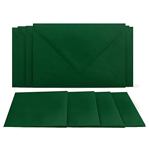 Klappkarten mit Umschlägen Set Dunkelgrün - DIN A6 Blanko Doppelkarten 14,8 x 21 cm (160 g/m²) - DIN C6 Umschlag 11,4 x 16,2 cm (80 g/m²) Nassklebung - Grußkarten Einladungskarten Hochzeit 50