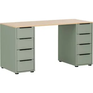 Möbelpartner Schreibtisch Elma, eiche/pistazie mit Standcontainer - Kinderschreibtisch mit 2 Standcontainern und 8 Schubladen für optimalen Stauraum. Hergestellt aus strapazierfähiger, melaminharzbeschichteter Spanplatte - ideal für kreative Kinderzimmer.