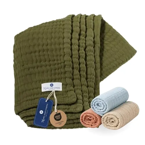 Musselindecke Baby von Nordic Coast - Multifunktionale Pucktücher - Bettdecken: Atmungsaktive Musselindecke in Oliv, ideal als Zudecke im Kinderwagen und Pflegeleicht bei 40 Grad. Oeko Tex zertifiziert für beste Qualität.