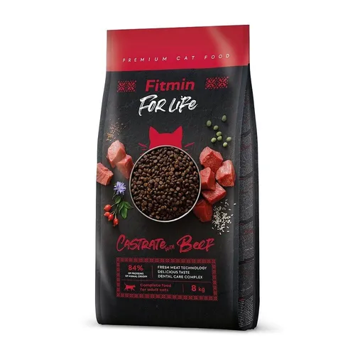FITMIN Cat For Life Castrate Beef 8kg - Alleinfuttermittel für kastrierte Katzen, ideal gegen Übergewicht und mit 5% Rabatt-Code FITMIN-5
