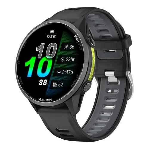 Zweifarbiges Silikon Armband für Garmin Forerunner 970 Silber Schnalle Schwarz