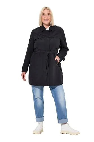 Ulla Popken Damen Trenchcoat, A-Linie, Hemdkragen - Funktionsjacke im modernen Contemporary-Look, ultraleicht mit Bindegürtel und Schlitz hinten für optimalen Tragekomfort und stilvolle Eleganz.