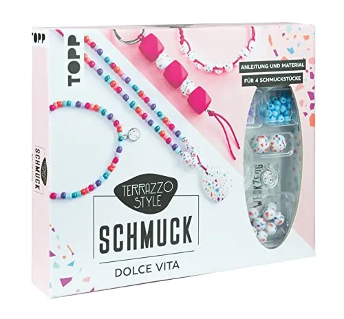 Terrazzo-Schmuckset Dolce Vita (knallig/Pink): Anleitung und Material für 4 Schmuckstücke (Armbänder, Kette, Schlüsselanhänger)