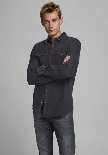 JACK & JONES Herren Jjesheridan Shirt L/S - Black Denim - Herrenhemden aus hochwertiger Bio-Baumwolle, umweltfreundlich und mit praktischen Brusttaschen für den Alltag.