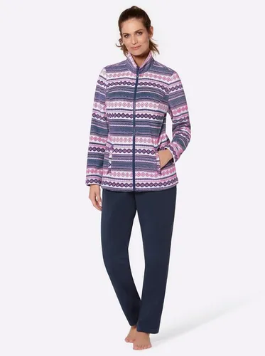 Witt Hausanzug marine-gemustert - Sportlicher Hausanzug aus 100% Polyester, ideal für gemütliche Abende. Innenbeinlänge ca. 68 cm, pflegeleicht und maschinenwaschbar.