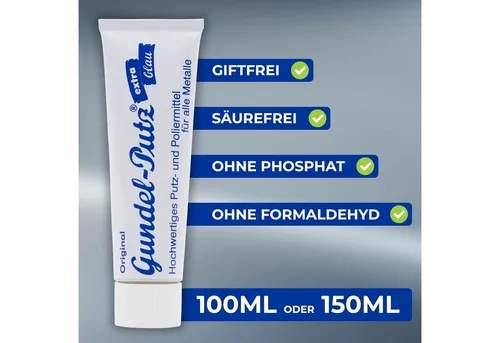 ORIGINAL GUNDEL-PUTZ Polierpaste 100ml - Metallreiniger für alle blanken Metalle, bietet einzigartigen Glanz und Schutz vor Rost. Hergestellt in Deutschland mit giftfreien Inhaltsstoffen.